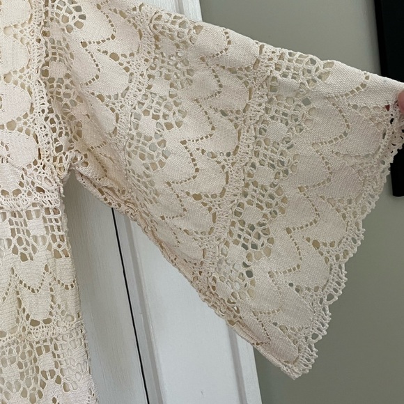 Bohemian Cream Lace Crochet Bell Sleeve Dress Womens S/M Cottagecore Romantic - Picture 3 of 12